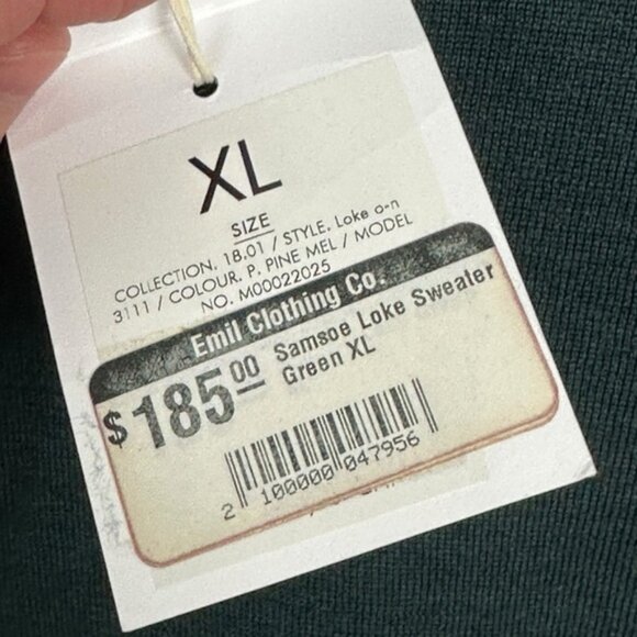 NWT Samsoe 100% Merino Wool Green Crew Neck Lightweight Sweater Mens Size XL New - Picture 7 of 15